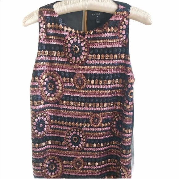 Everly Pink + Gold Sequined Sleeveless Dress - Picture 1 of 3